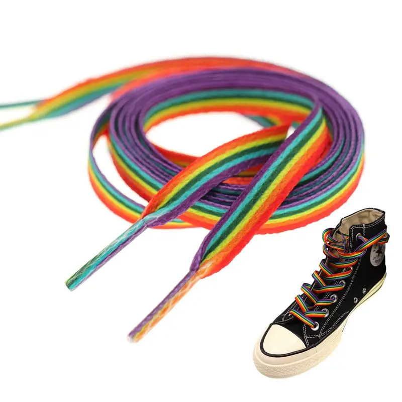Lace Replacement Flat - 1 Paar Platte Regenbooggestreepte Veters, Multicolor